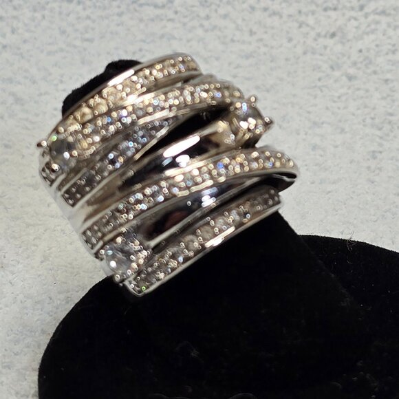 Wide Stacked-Look Ring in Silvertone - Picture 5 of 8